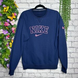 ,💙2/$40💙Crew Neck Navy Blue Pink Logo Pullover Sweatshirt Size Medium